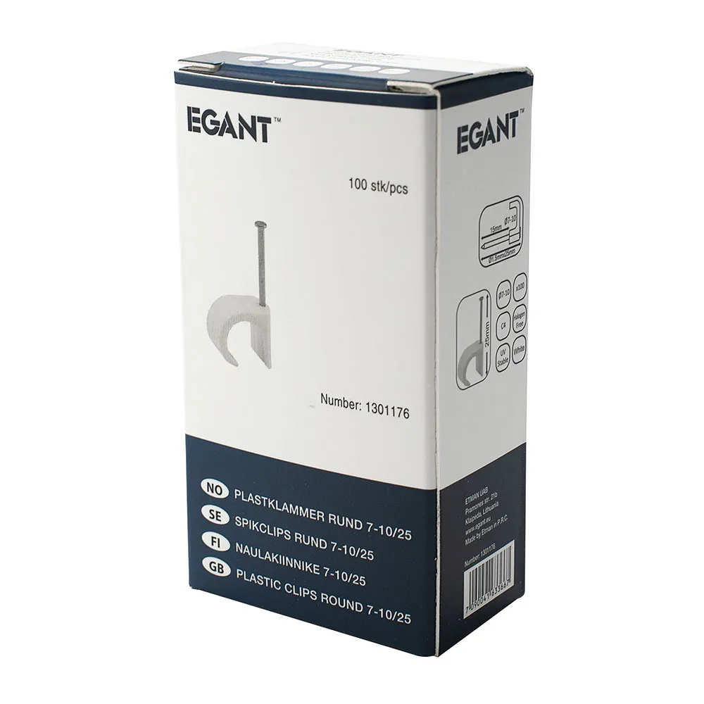 EGANT sømclips 7-10 mm rund kabel hvid