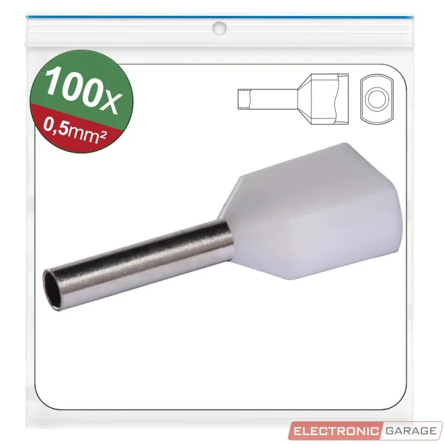 Electronic Garage EG 22C433 twin terminalrør 2x0,5mm² hvid 100 stk