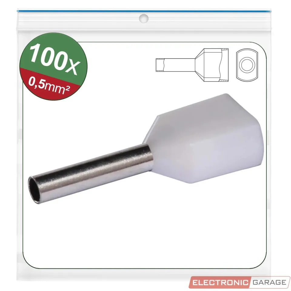 Electronic Garage EG 22C433 twin terminalrør 2x0,5mm² hvid 100 stk