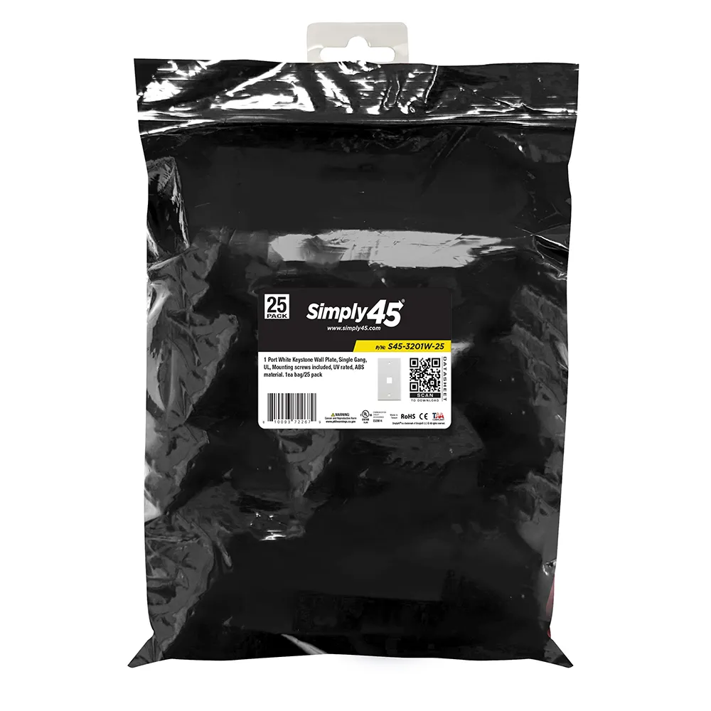 Simply45 keystone vægplade 1-port hvid 25-pak ABS