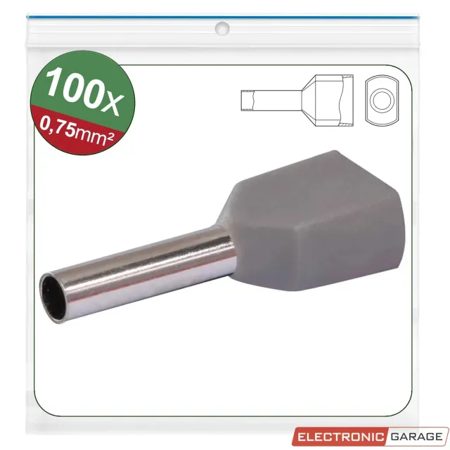 Electronic Garage EG22C434 twin endehylser grå 2x0,75mm² 100stk