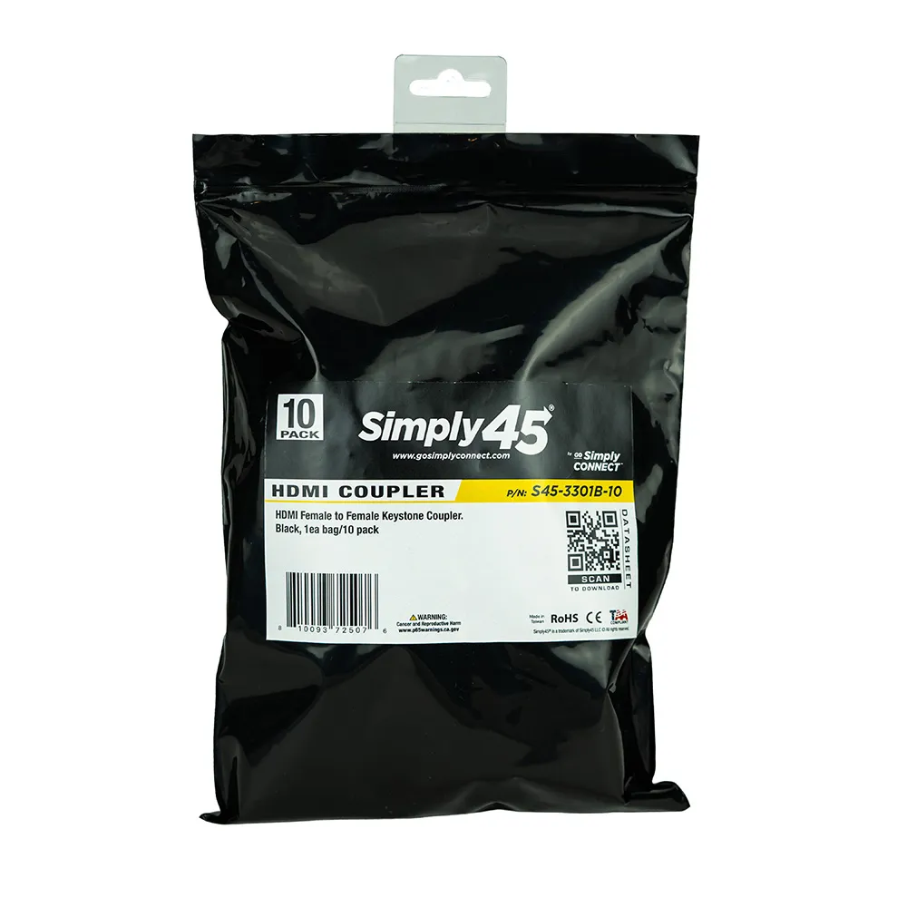 Simply45 HDMI Keystone Coupler hdmi-kobling hun-hun sort 10-pak