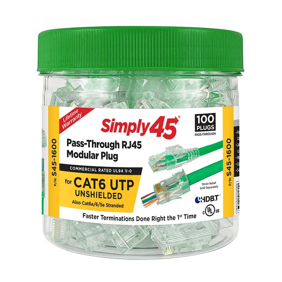 Simply45 S45-1600 RJ45 stik Cat6 UTP pass-through