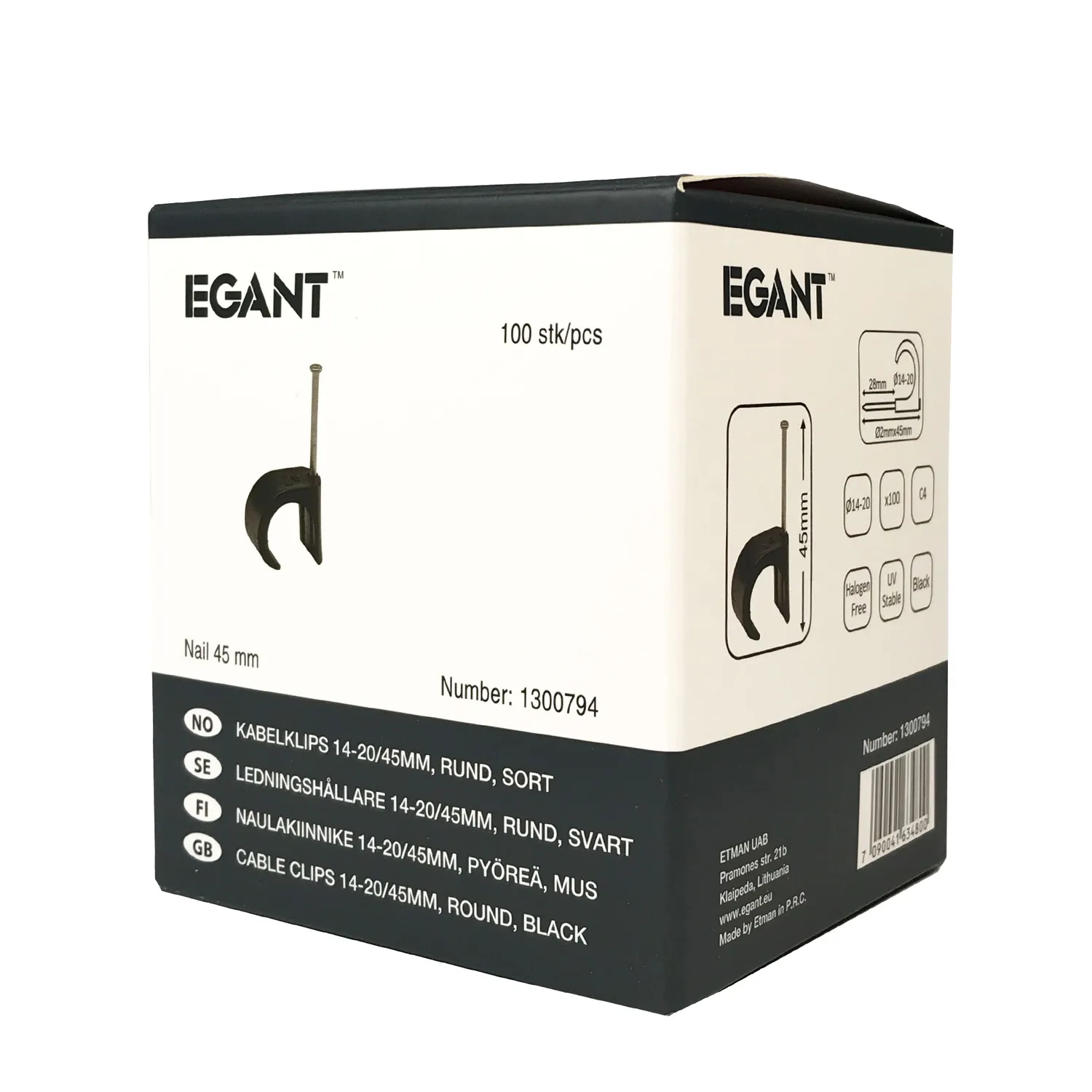 EGANT sømclips 14-20 mm rund kabel