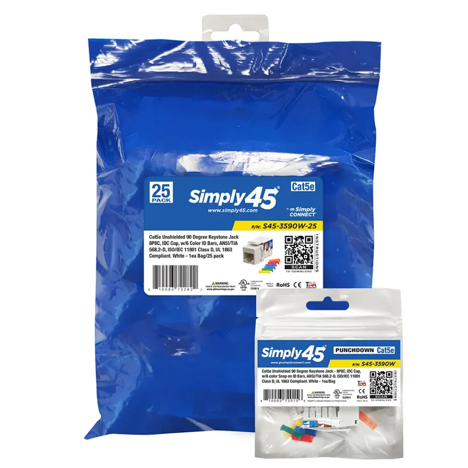 Simply45 Cat5e keystone jack hvid 25-pak uskærmet