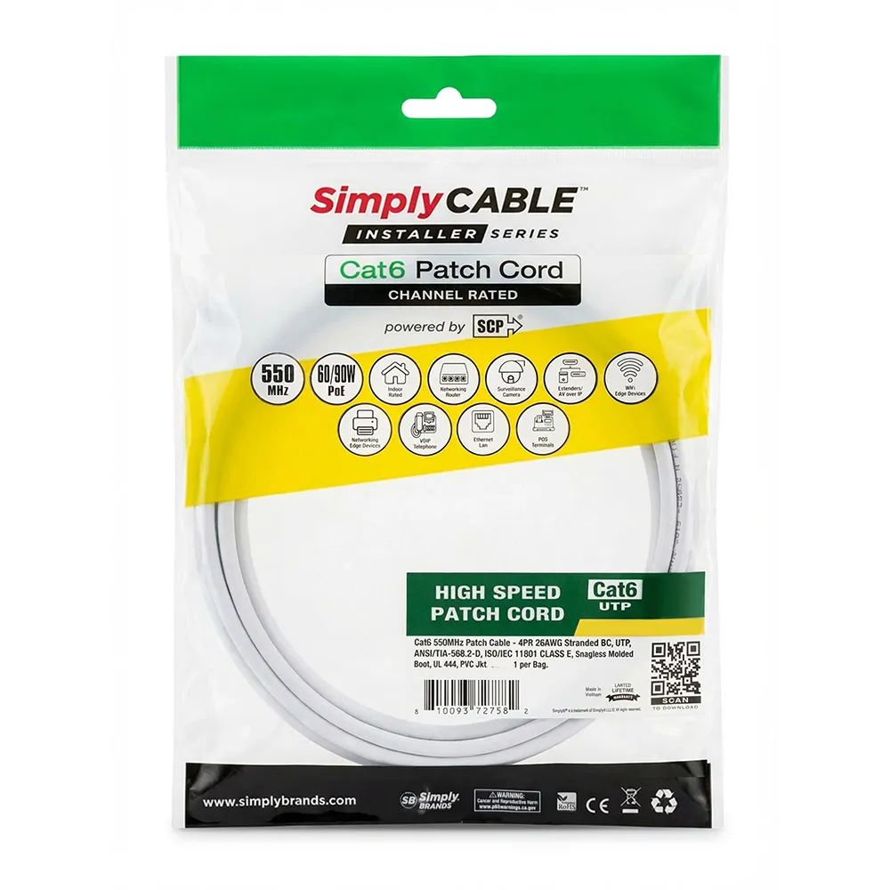 Simply45 Cat6 patchkabel 0,3m hvid 550MHz