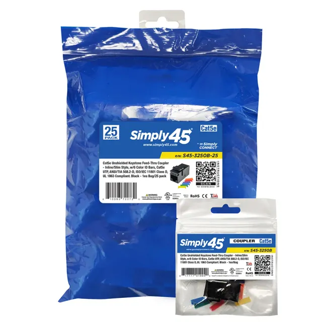 Simply45 Cat5e Keystone-kobler feed-thru sort 25 stk