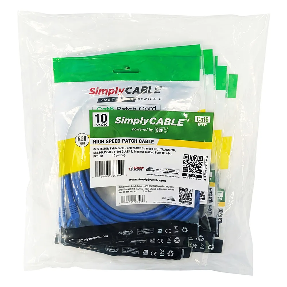Simply45 CAT6 patchkabel blå 0,9 m 10-pak snagless