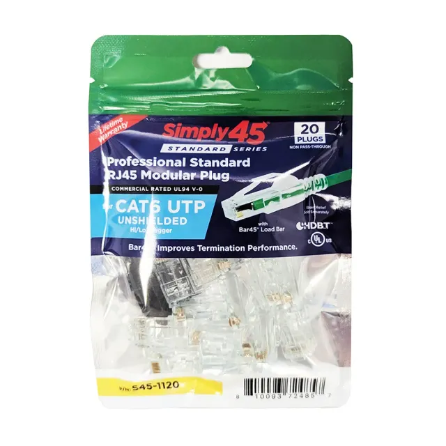 Simply45 S45-1120 RJ45 stik Cat6 UTP 20 stk uskærmet