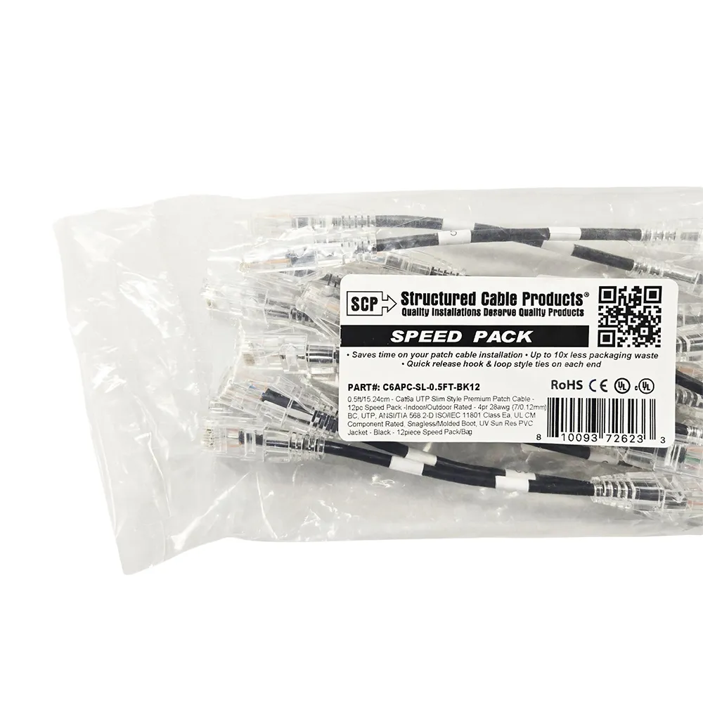 Simply45 C6APC-SL-0.5FT-BK12 Cat6a patchkabel sort 12-pak