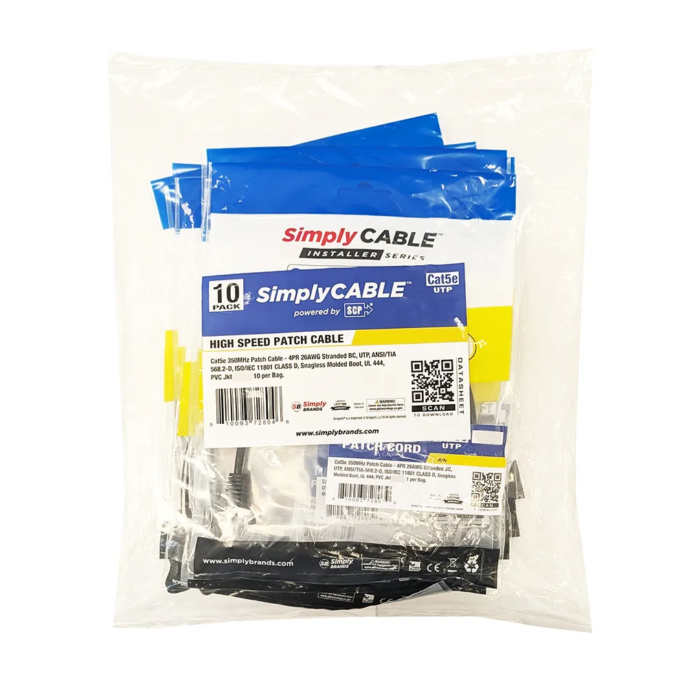 Simply45 CAT5E patchkabel 0,9 m sort 10 stk snagless