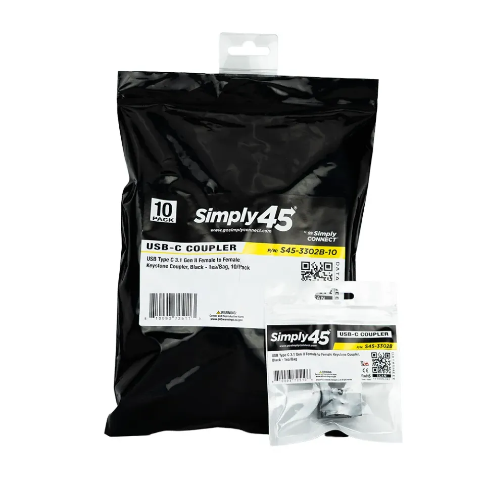 Simply45 USB-C keystone kobling sort 10-pak Gen2