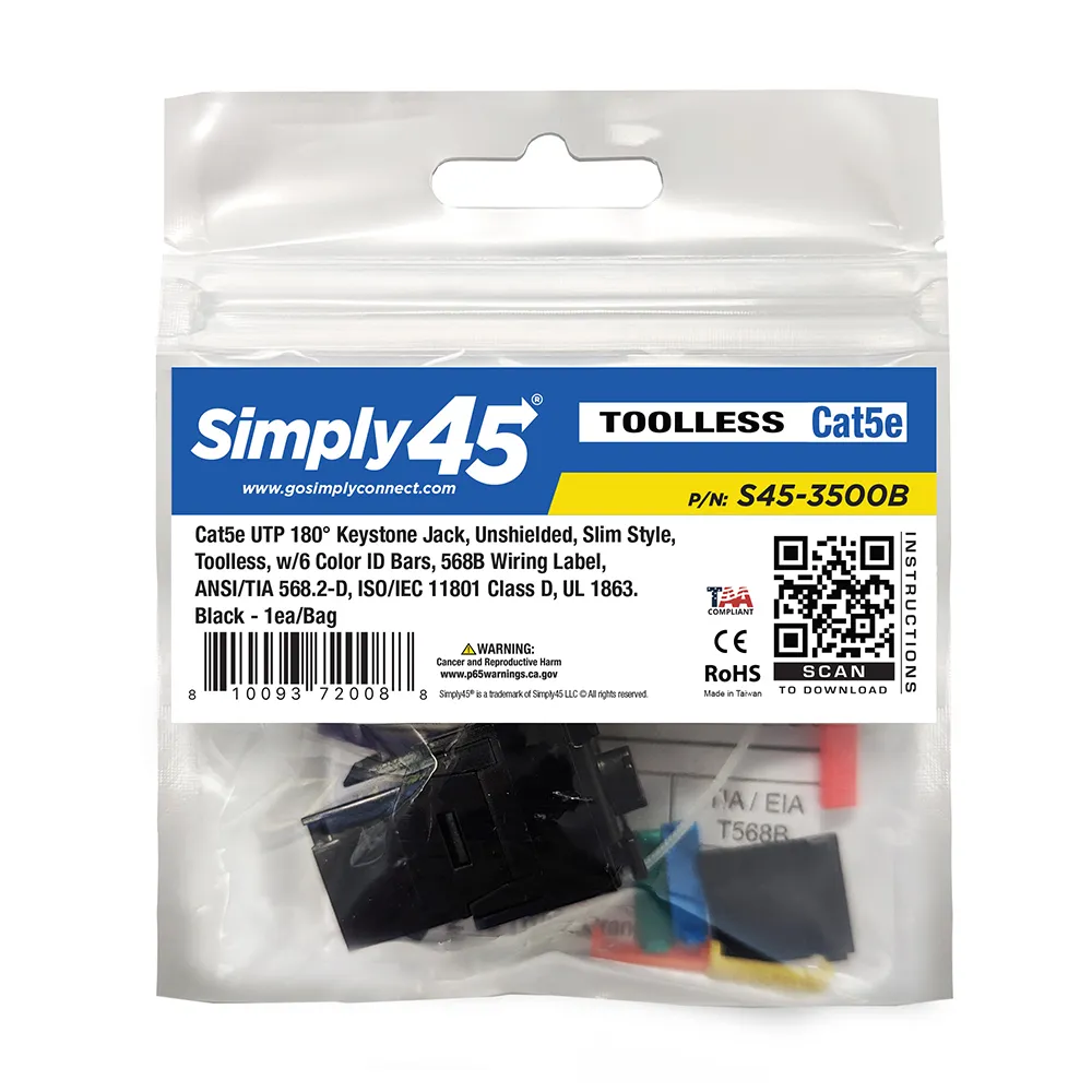 Simply45 C5E keystone jack Cat5e 180 grader UTP sort