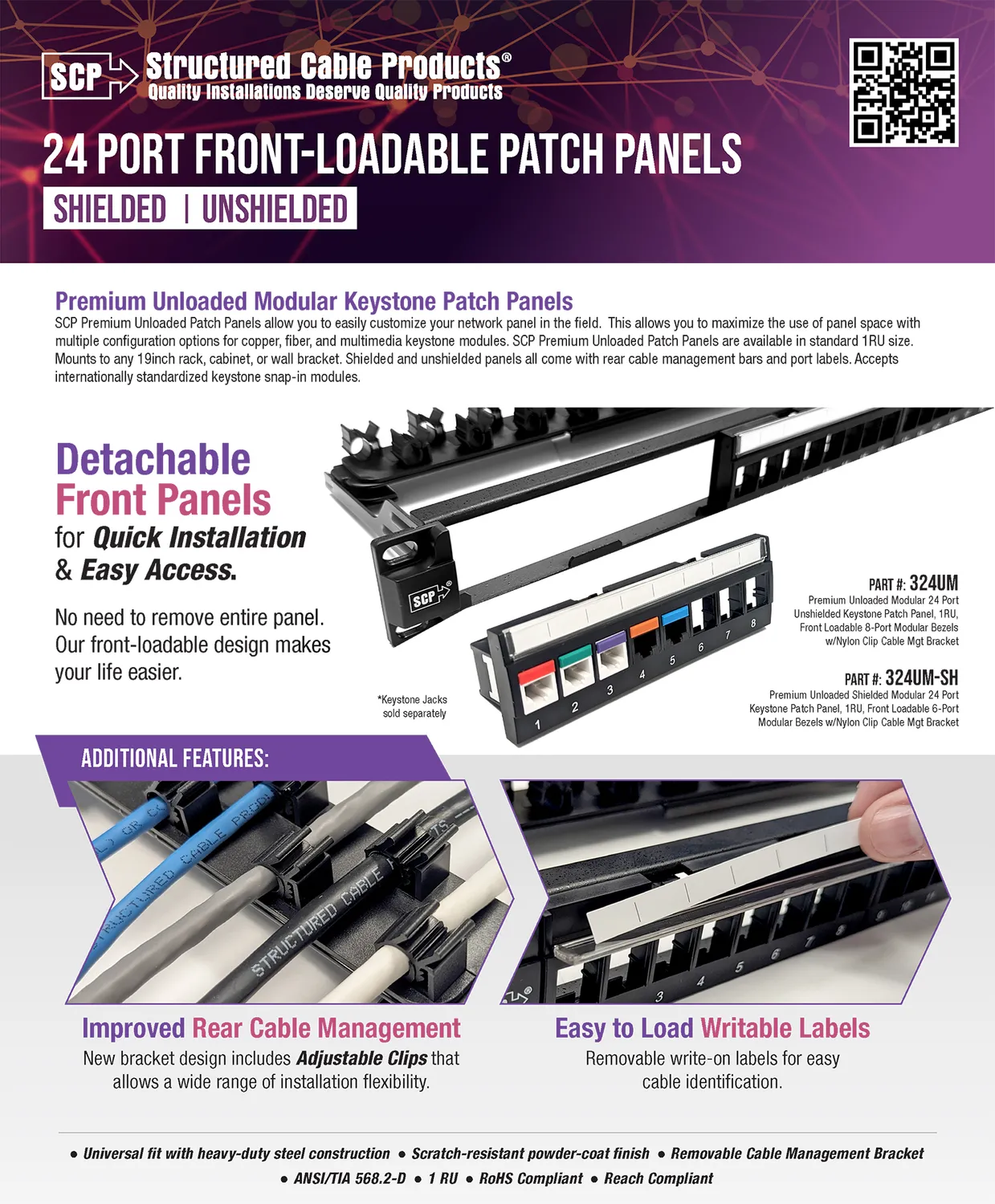 Simply45 324UM patchpanel 24 port 1U sort tomt