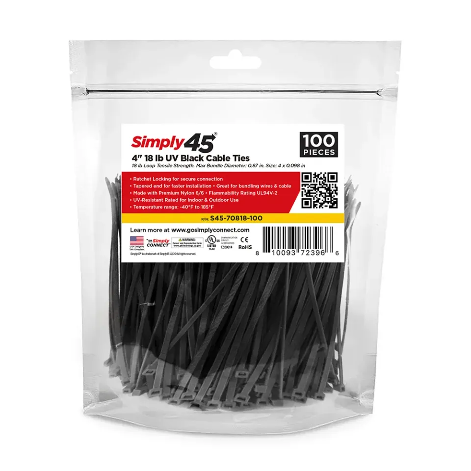 Simply45 kabelstrips sorte 10cm 100-pak UV