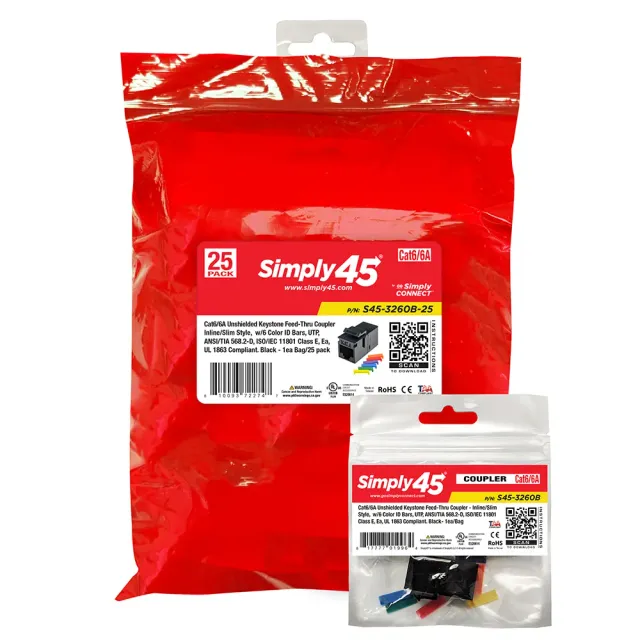 Simply45 Cat6 keystone samler sort 25-pak UTP