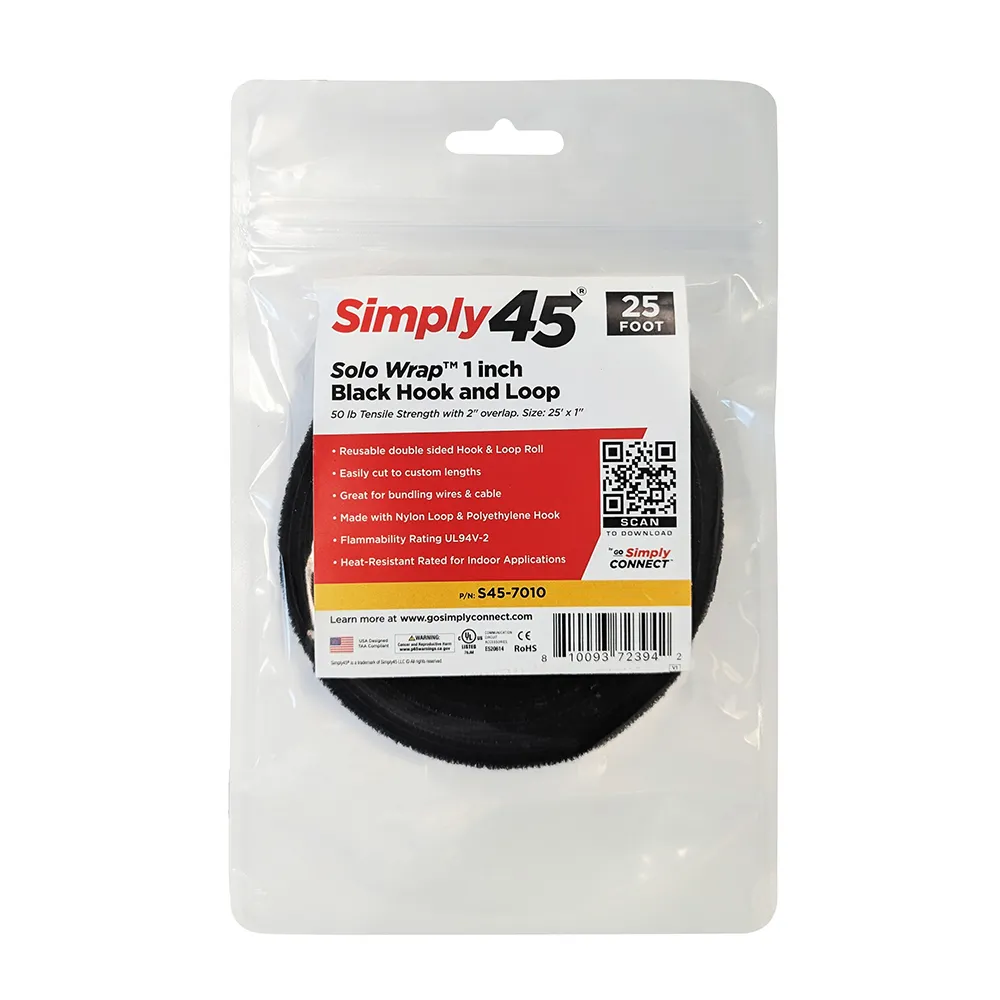 Simply45 Hook and Loop velcrobånd sort 25ft 1 tomme