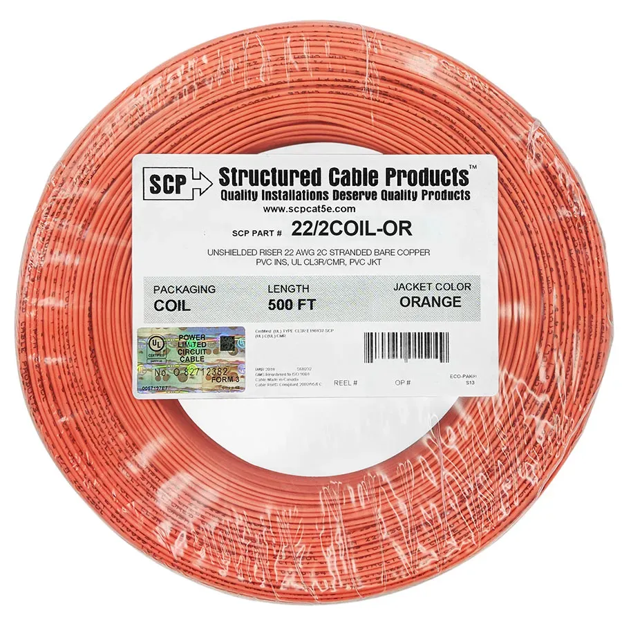Simply45 22/2COIL-OR alarmkabel orange 500 ft 2-leder