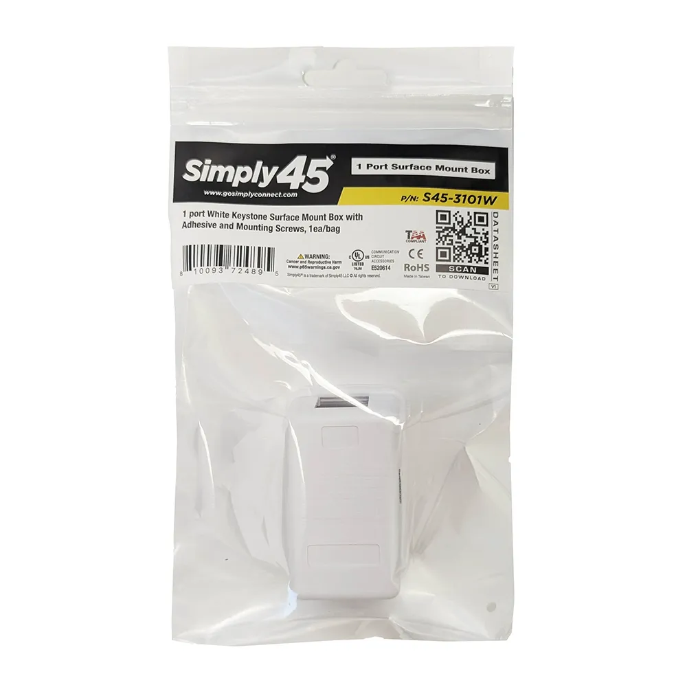 Simply45 1 port Surface Mount Box påbygningsdåse hvid 1-port