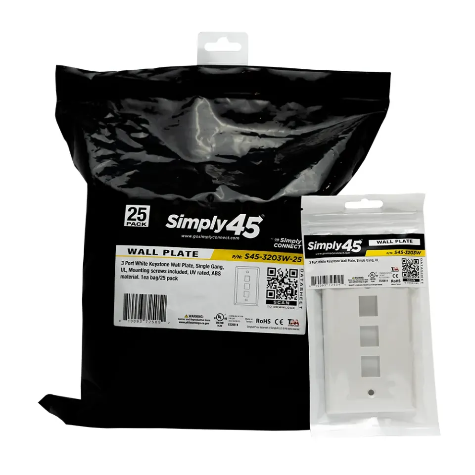 Simply45 3-port keystone vægplade hvid 25-pak
