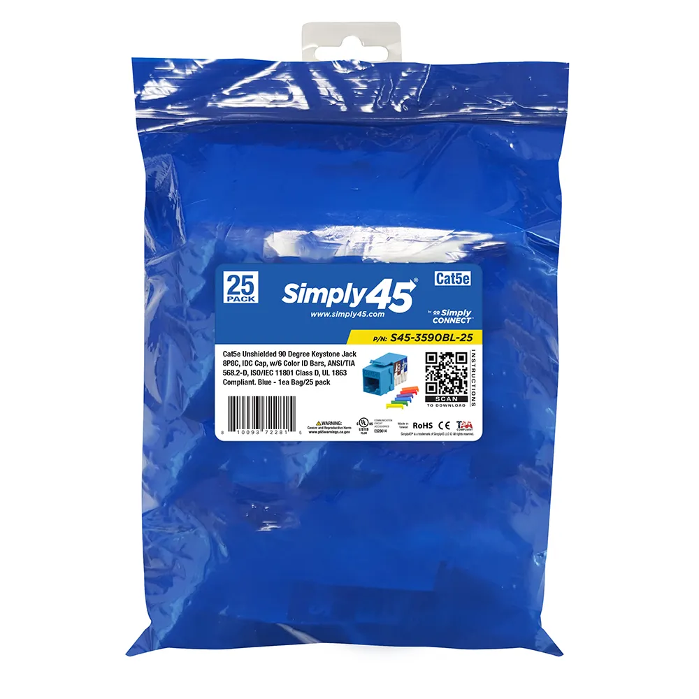 Simply45 Cat5e keystone jack blå 25 stk 90gr