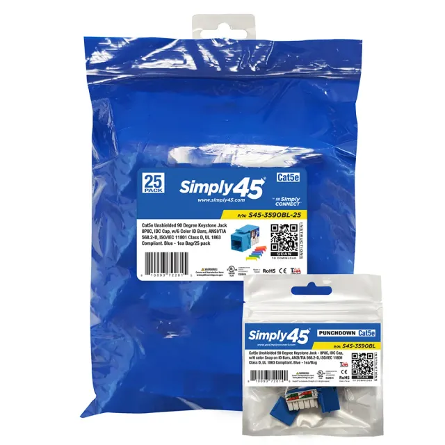 Simply45 Cat5e keystone jack blå 25 stk 90gr