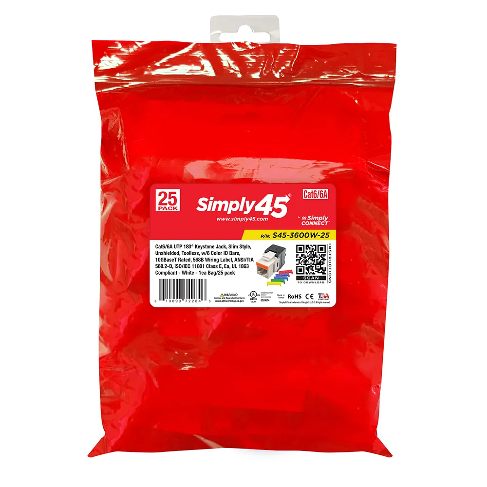 Simply45 Cat6/6A keystone stik hvid 180° 25 stk