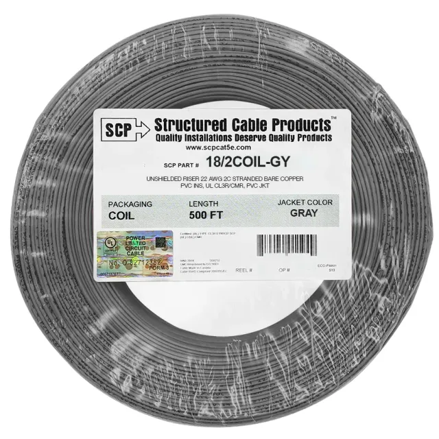 Simply45 18/2COIL-GY installationskabel 500ft grå CMR