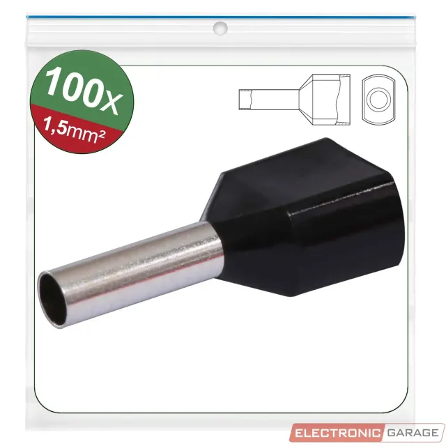 Electronic Garage EG 22C436 twin lederhylse sort 100 stk 1,5mm²