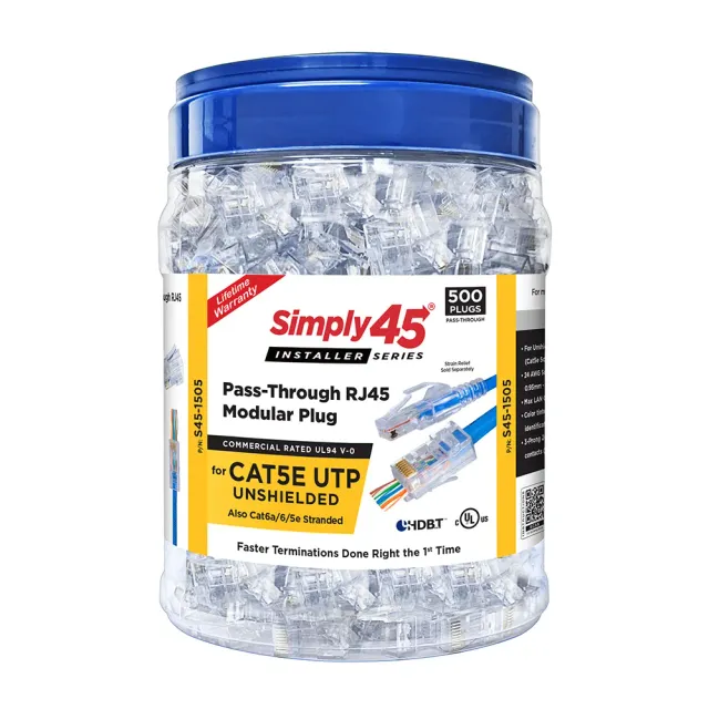 Simply45 S45-1500 RJ45 stik Cat5e pass-through 500 stk UTP