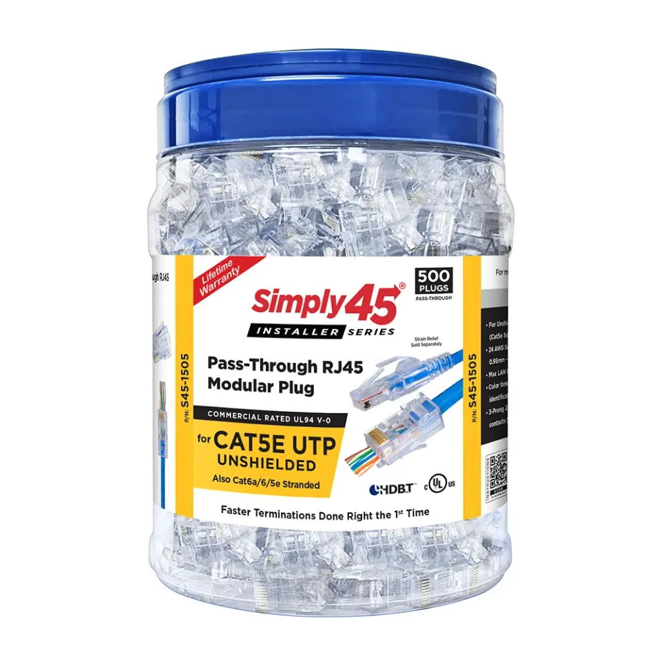 Simply45 S45-1500 RJ45 stik Cat5e pass-through 500 stk UTP