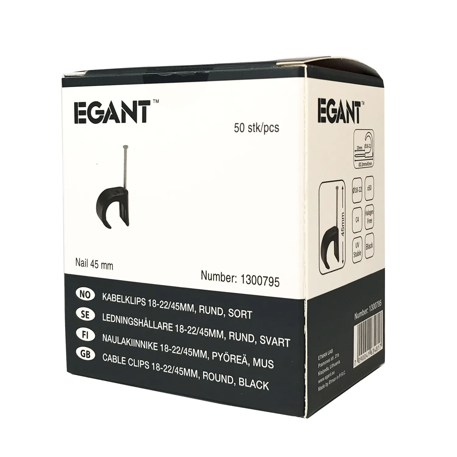EGANT kabelclips rund sort 18-22 mm