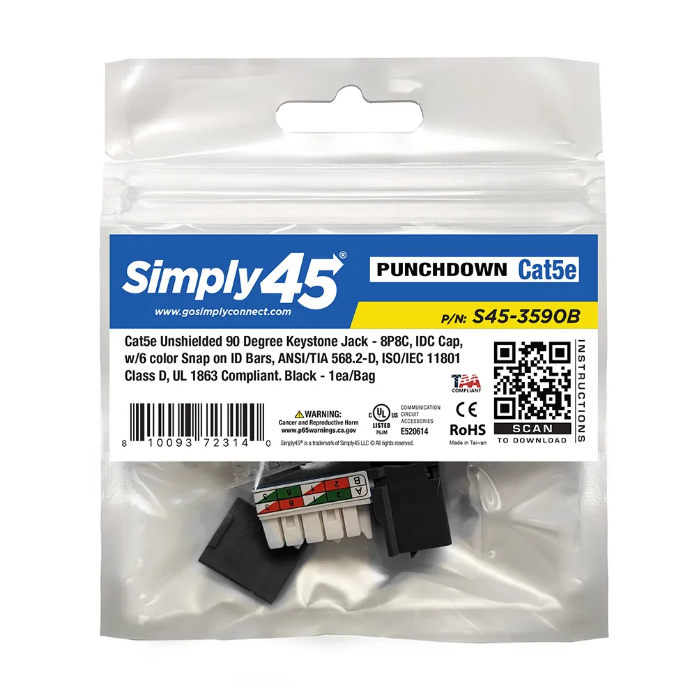 Simply45 Cat5e keystone stik sort 110 25-pak UTP