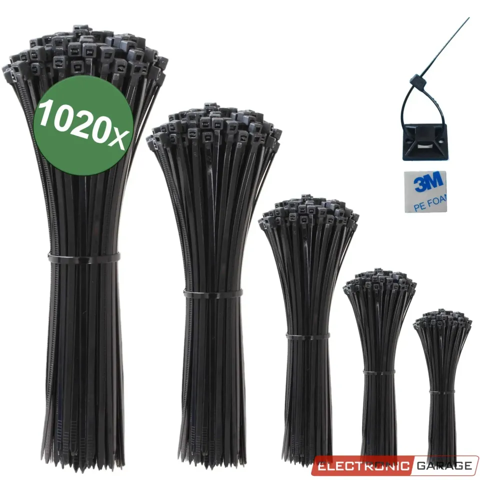 Electronic Garage kabelbindere sort 1020 dele 10-30 cm