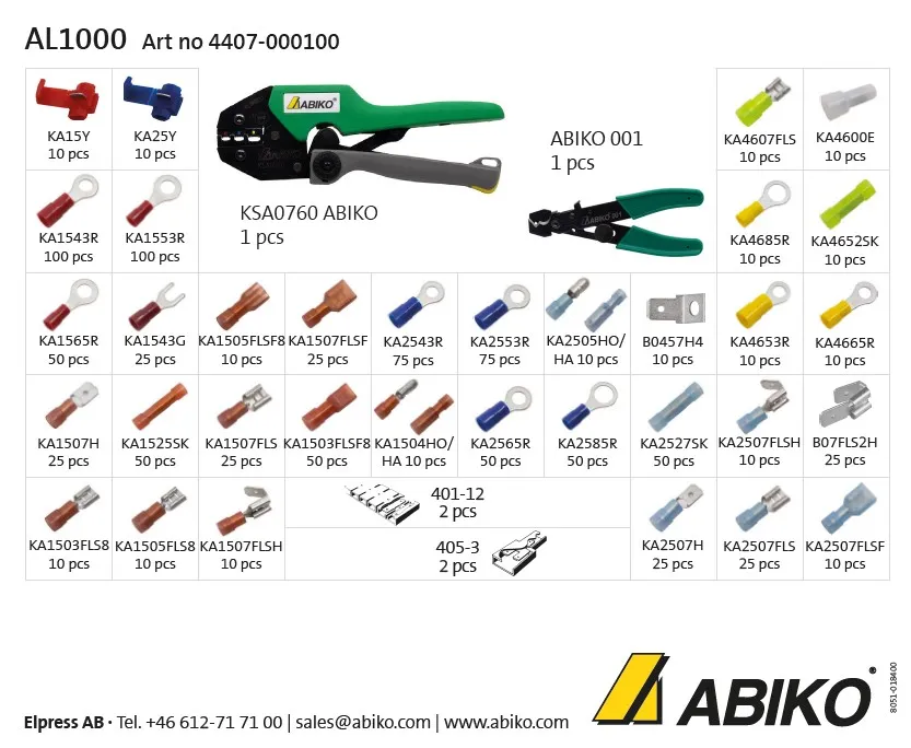 Abiko AL1000 sortimentskasse kabelsko 1000 dele