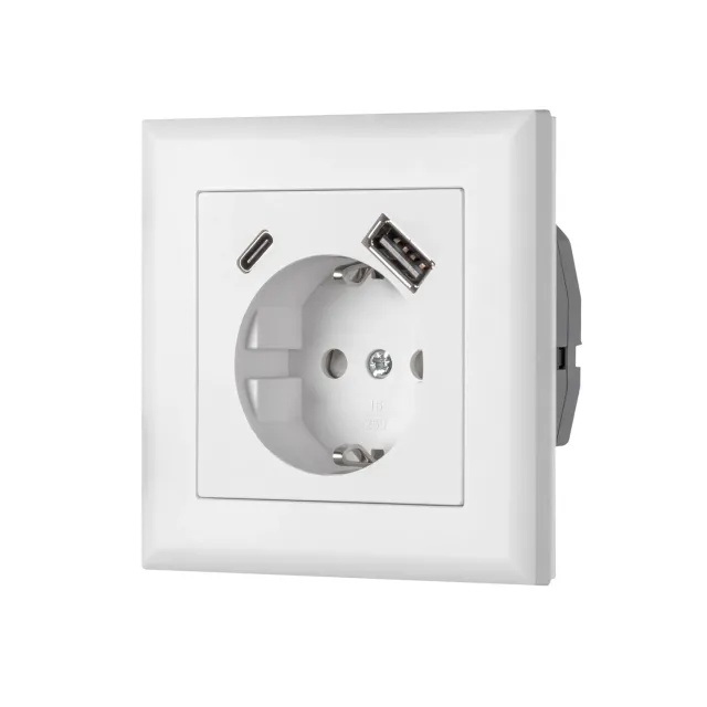 Egant Fjord enkel stikkontakt med jord USB A+C