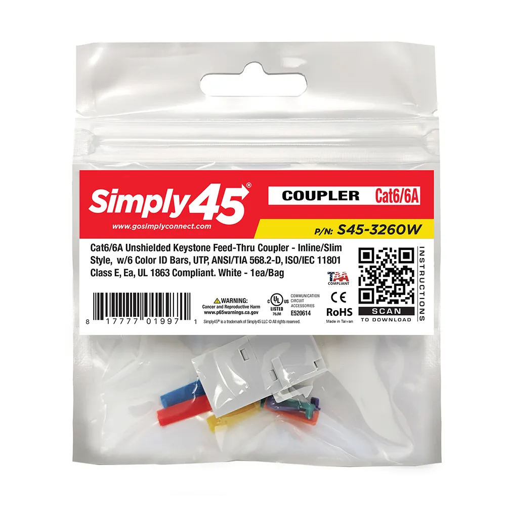 Simply45 Cat6 keystone samlemuffe hvid 25 stk