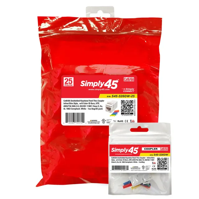 Simply45 Cat6 keystone samlemuffe hvid 25 stk