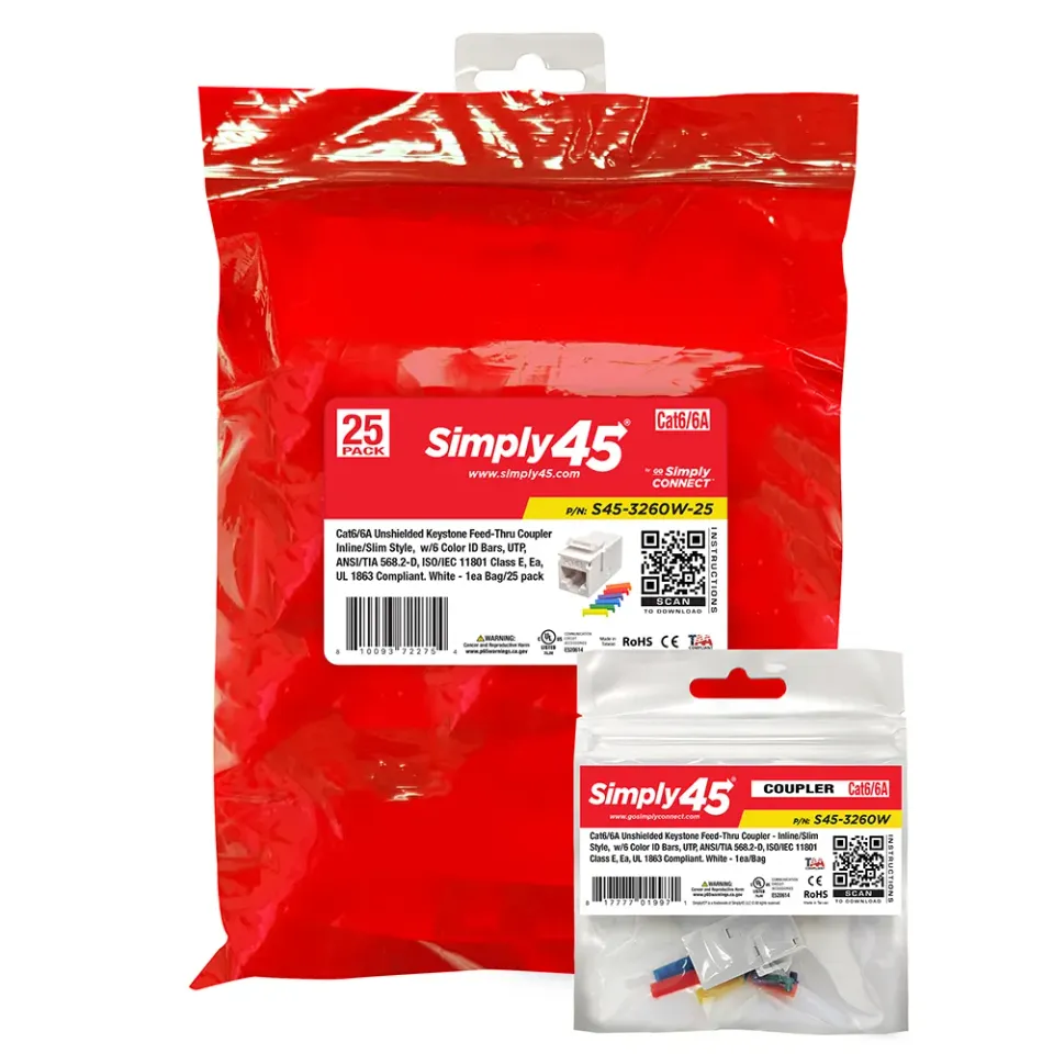 Simply45 Cat6 keystone samlemuffe hvid 25 stk