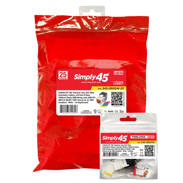 Simply45 Cat6/6A keystone stik hvid 180° 25 stk