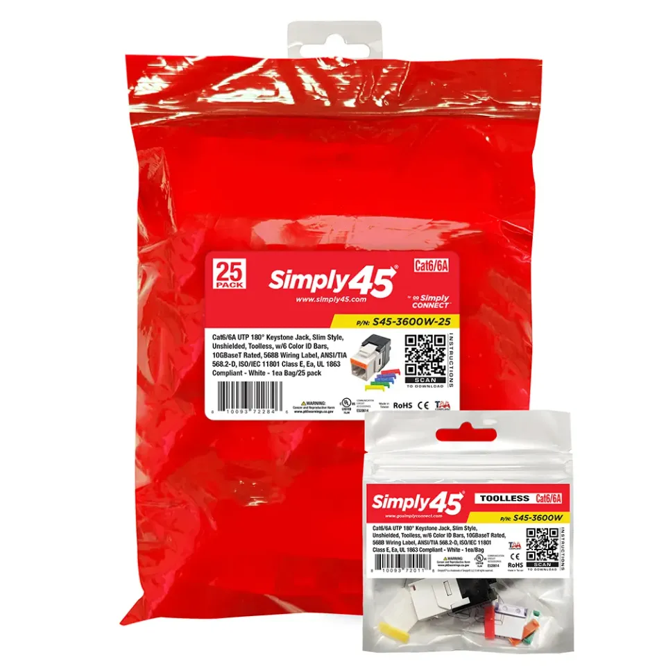 Simply45 Cat6/6A keystone stik hvid 180° 25 stk