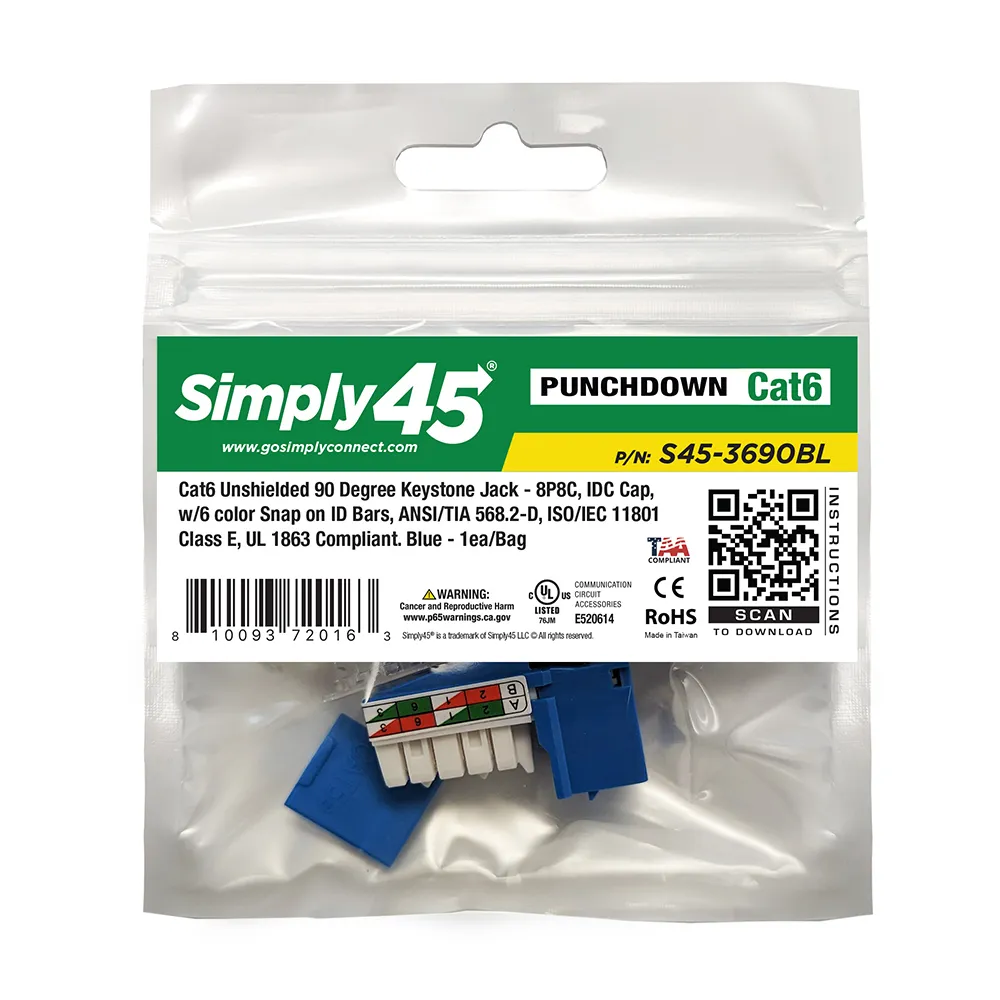 Simply45 Cat6 keystone jack 90° blå 25-pak