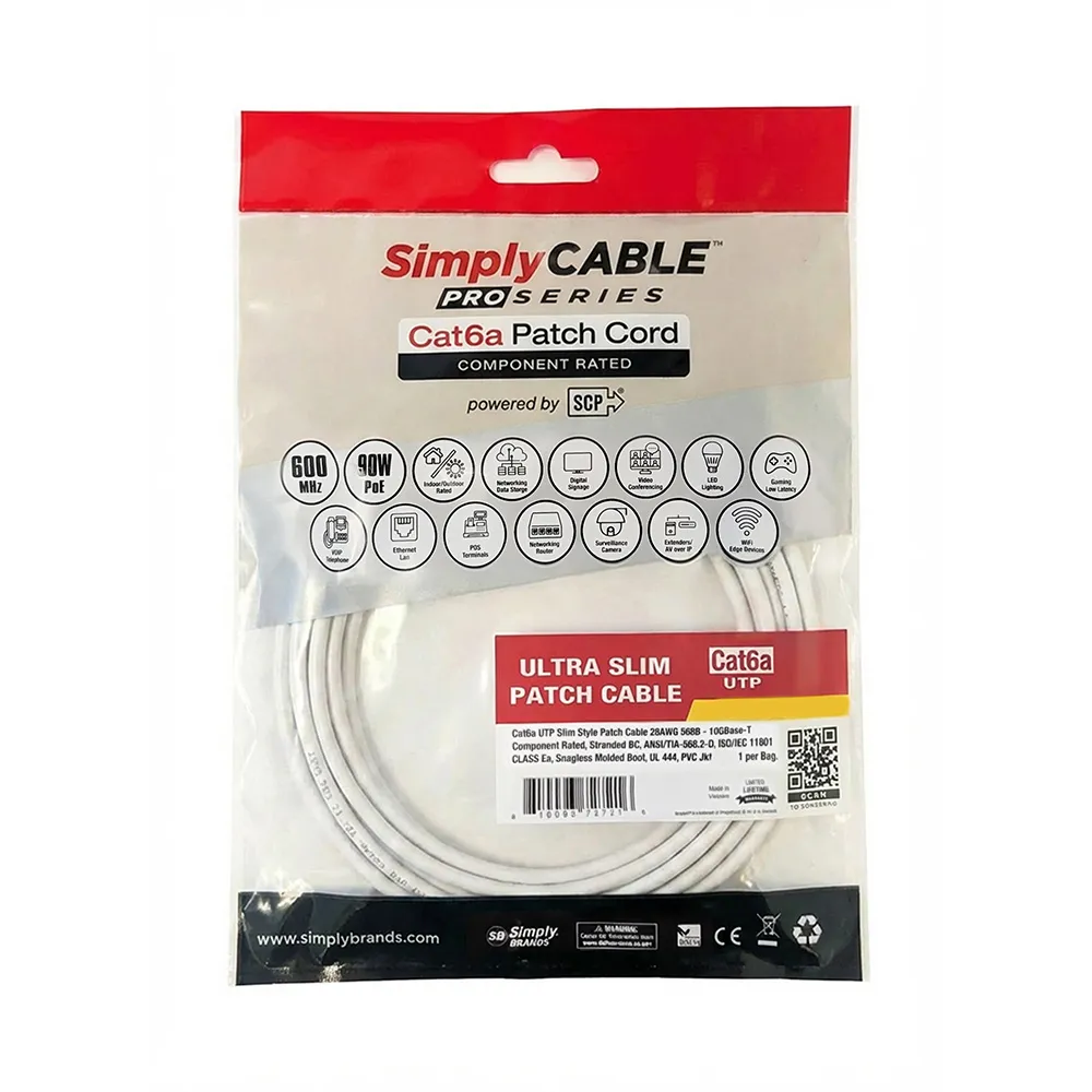 Simply45 Slim Style Cat6a patchkabel hvid 1,8 m