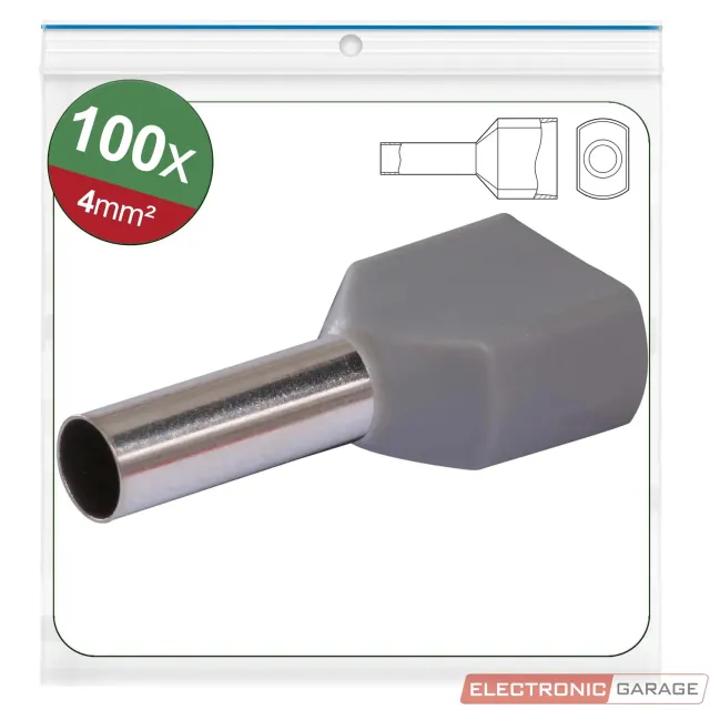 Electronic Garage EG 22C438 dobbelt terminalrør 2x4 mm² grå 100 stk