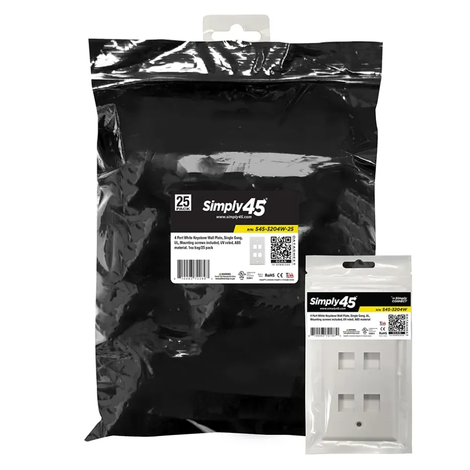 Simply45 S45-3204W-25 keystone vægplade 4-port hvid 25 stk