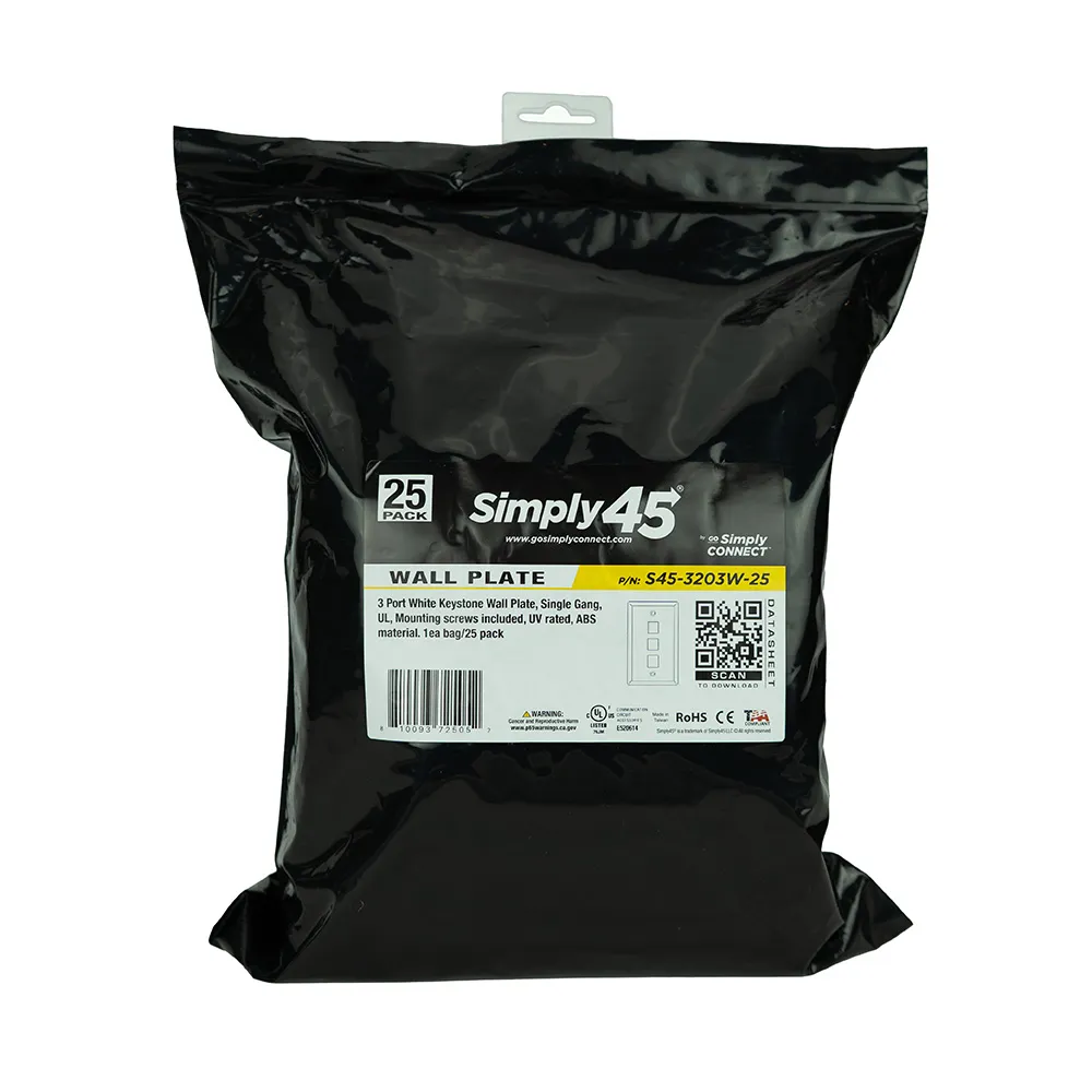 Simply45 3-port keystone vægplade hvid 25-pak