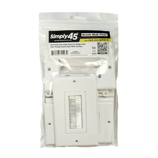 Simply45 1 Port Brush vægplade hvid 5 stk børste