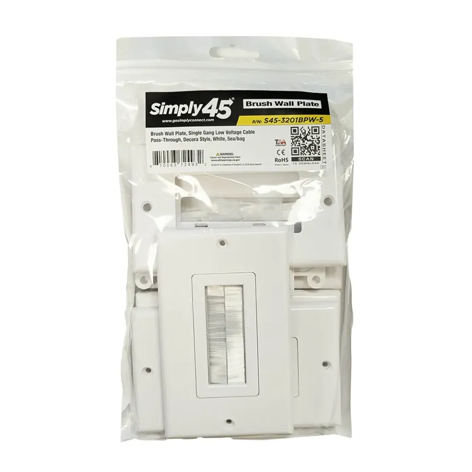 Simply45 1 Port Brush vægplade hvid 5 stk børste