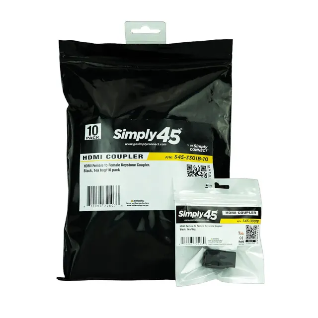 Simply45 HDMI Keystone Coupler hdmi-kobling hun-hun sort 10-pak