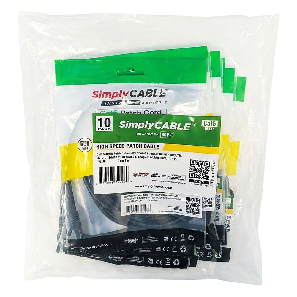 Simply45 CAT6 patchkabel 2,1 m sort 10 stk snagless